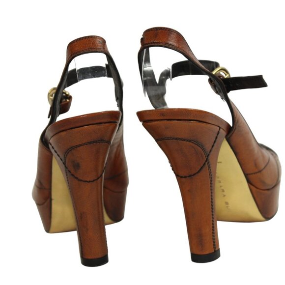 Barbara Bui Parisian Runway Leather Slingback Platform Heel Contrast Stitching - Picture 7 of 9
